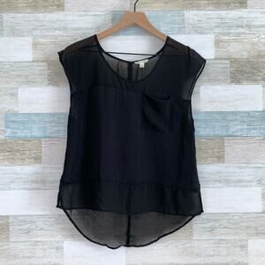 Urban Outfitters Silence + Noise Sheer Panel Top Black High Low Hem Womens Small